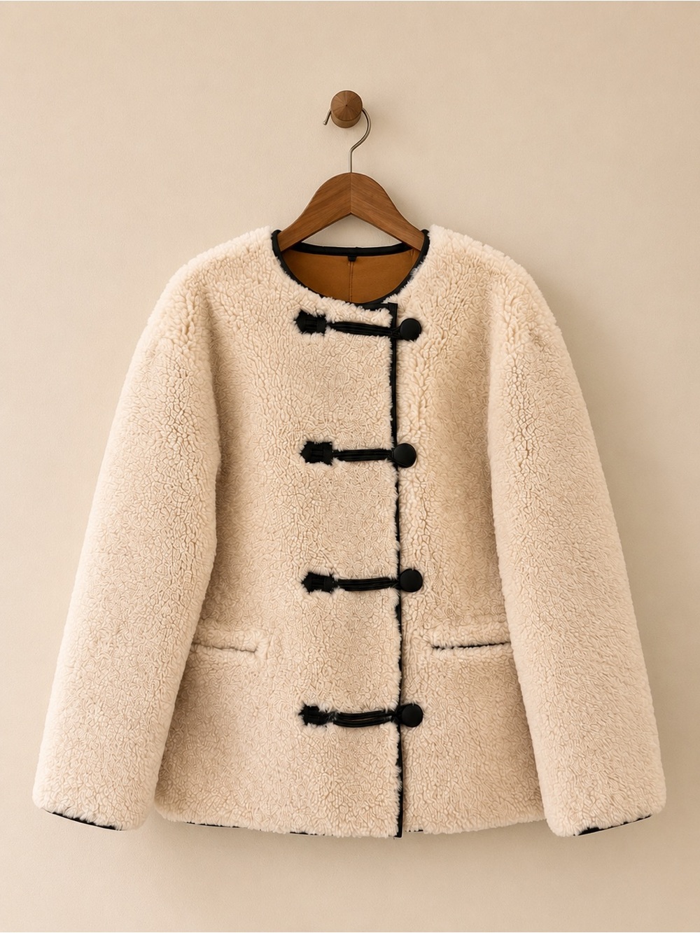 NWT Quince 100% Shearling Duffle Jacket Cream Genuine Sheepskin Coat XS